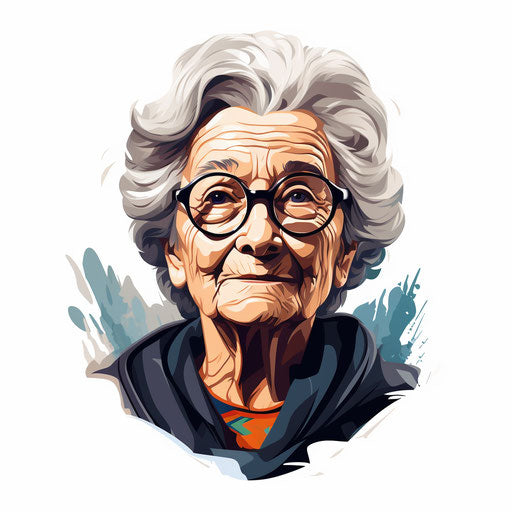 Chiaroscuro Art depiction of a grandmother on white background