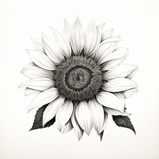 Sunflower drawing on white background, tattoo style