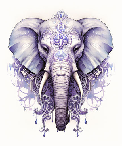Tribal elephant with detailed face and silver tattoo