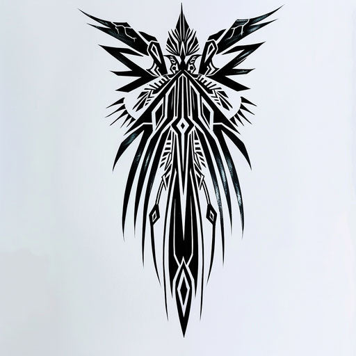 Tribal fairy tattoo design with bold black lines and geometric shapes
