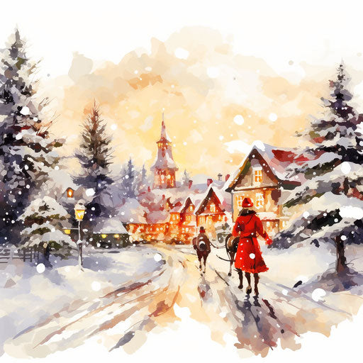 Christmas clipart in the style of Impressionistic Art, on white background