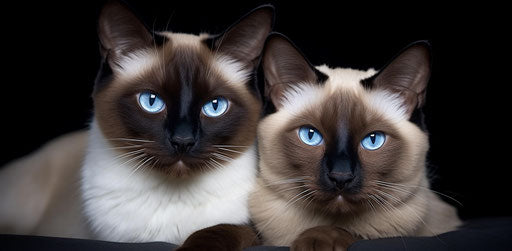 Siamese cats in dark beige and dark azure, soft femininity, explosive pigmentation