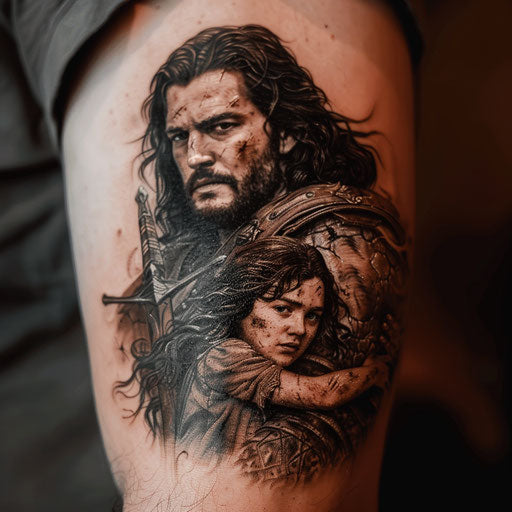 Father daughter tattoos in medieval fantasy style