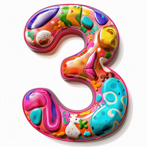 Number 3 clipart with realistic random color background