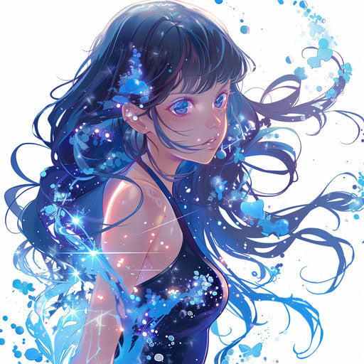 Anime girl with magical powers, sparkling tattoo artwork