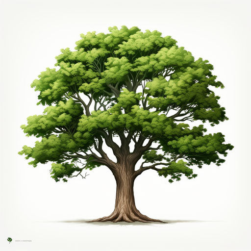 Minimalist oak tree illustration on white background