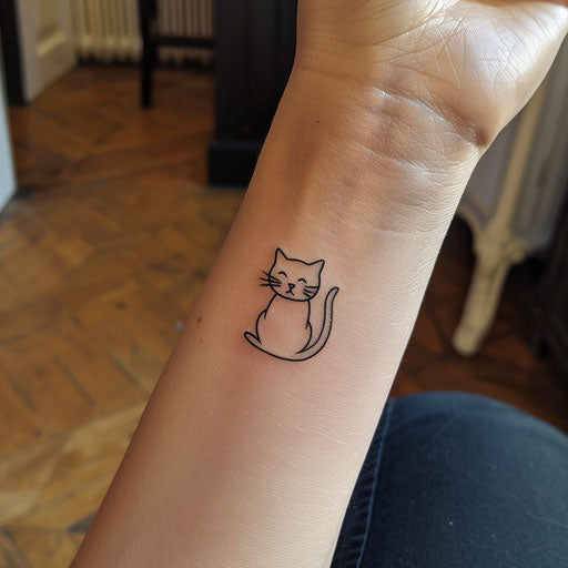 Minimalist cat tattoo, Gerald Brom style, wrist