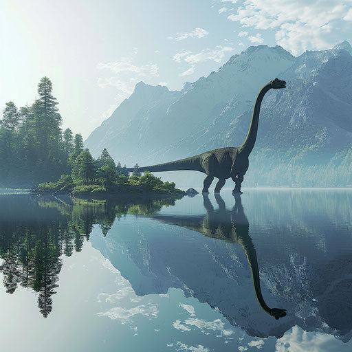 Diplodocus by a crystal-clear lake
