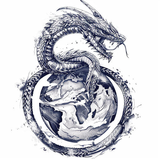 The World Serpent encircling Earth in ancient Norse style