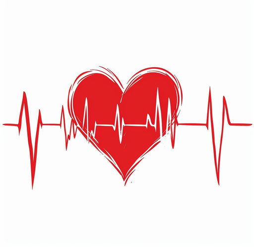 Simple heart beat line, solid red vector, white background