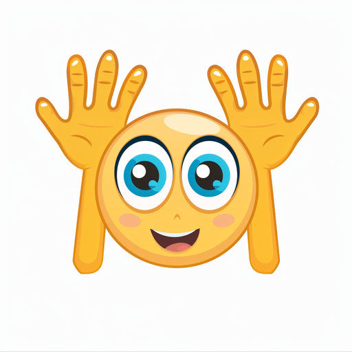 Emoticon with two hands raised, an eye on each side