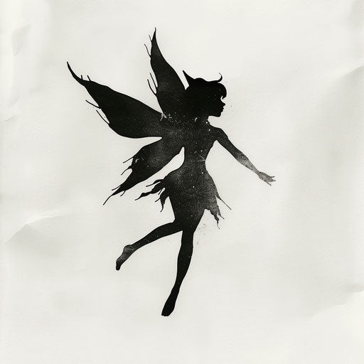 Minimalist fairy silhouette in grey shades on white background