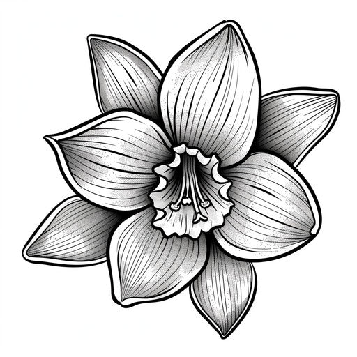 Traditional narcissus flower tattoo in black and white