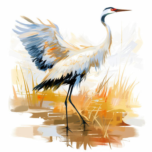Crane illustration in Impressionistic Art style, on white background