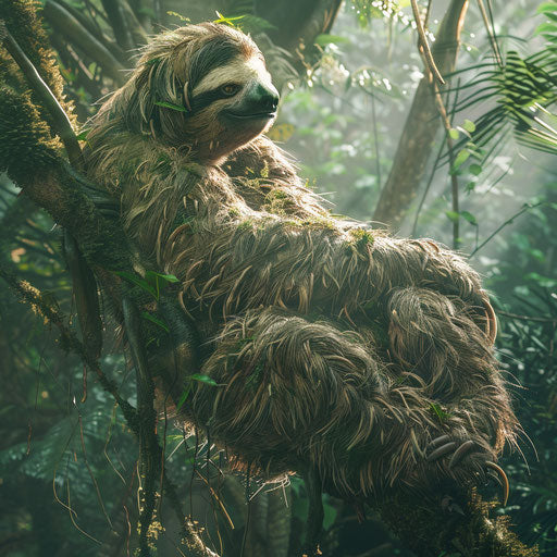 Giant sloth in natural habitat with soft lighting