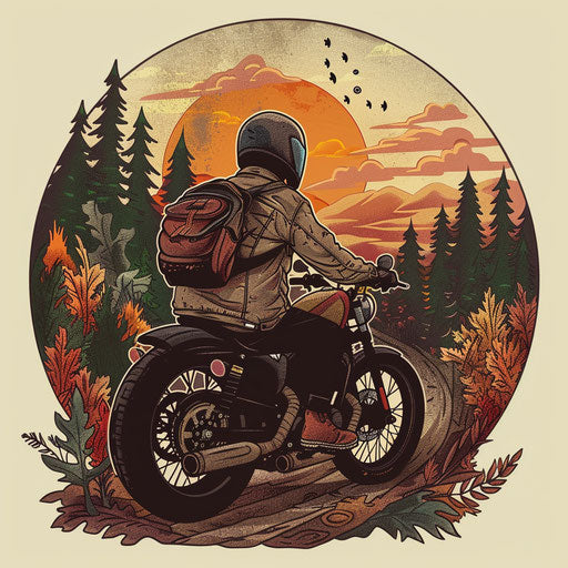 Biker at Warm Autumn Sunset