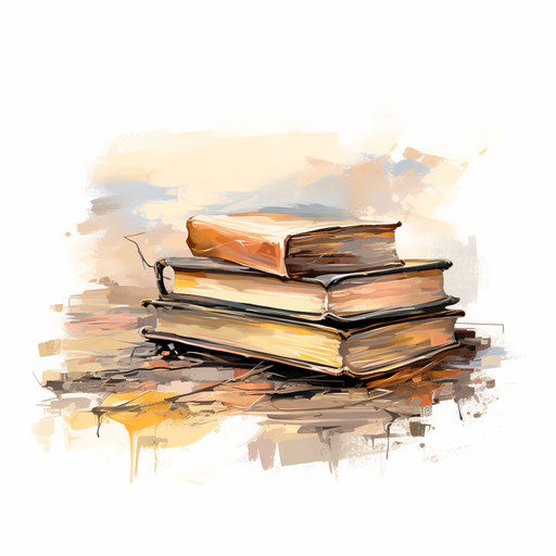 Book clipart in the style of Oil painting, on a white background