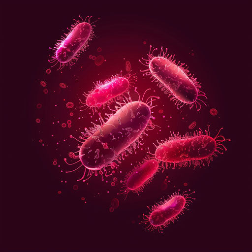 Photo-realistic bacteria clipart on a rich burgundy background