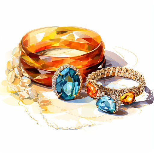Jewelry clipart in the style of Impressionistic Art, on a white background