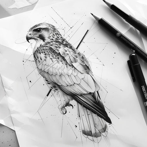 Sketch of a minimalist hawk tattoo