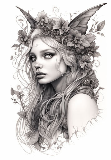 Detailed adult fairy, realistic insect-made designs