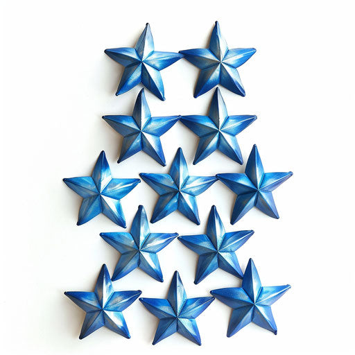 Blue stars in a line, crisp lines and forms style