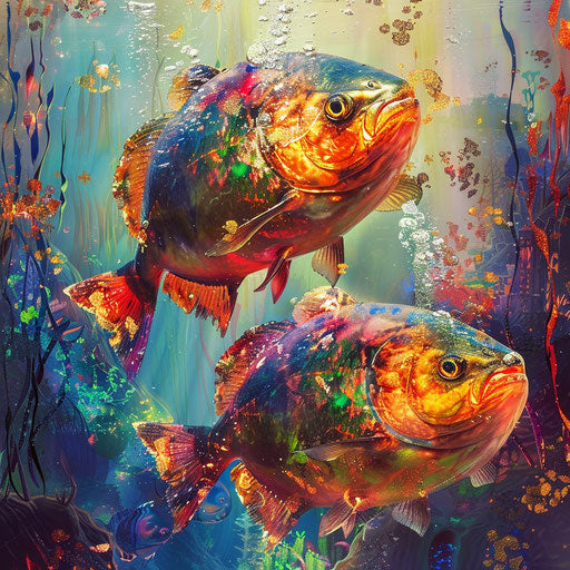 Piranha fish in a vibrant underwater setting with intense colors