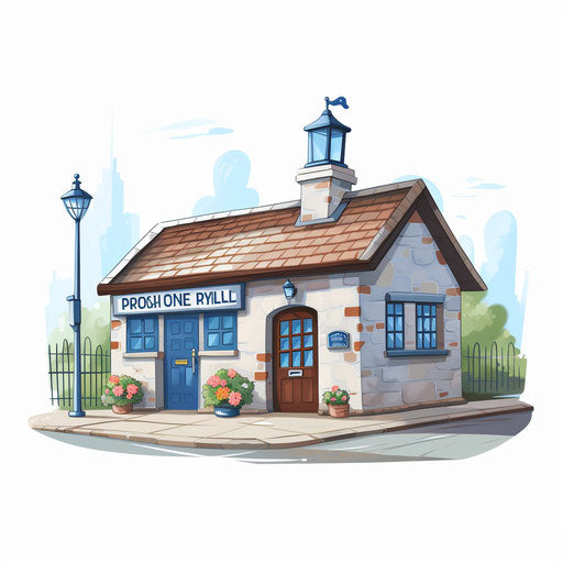 Police station clipart in the style of Oil painting, on a white background