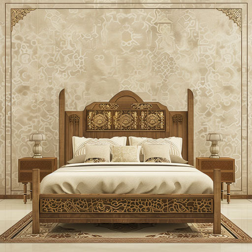 Photo-realistic bedroom clipart on a flat beige background