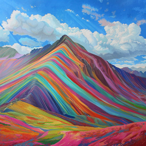 Beautiful painting of Rainbow Mountain in Peru