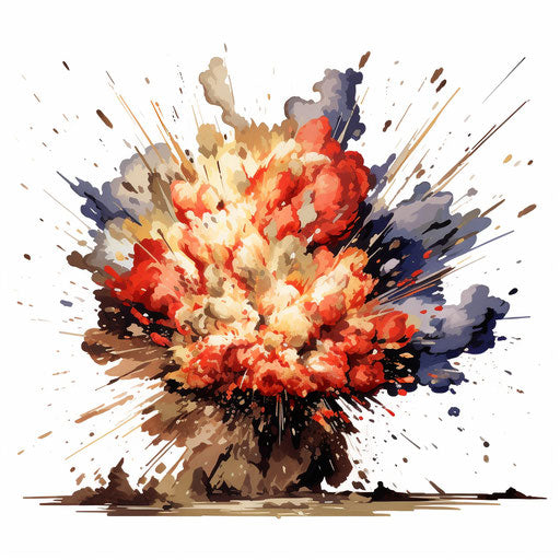 Explosion clipart in the style of oil painting, on white background