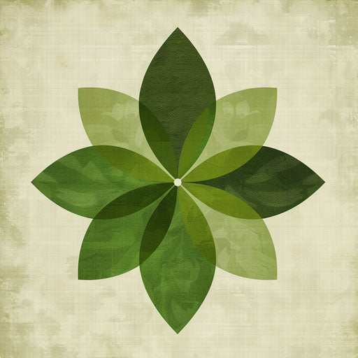 Green leaf in the style of Marguerite Blasingame, balanced symmetry