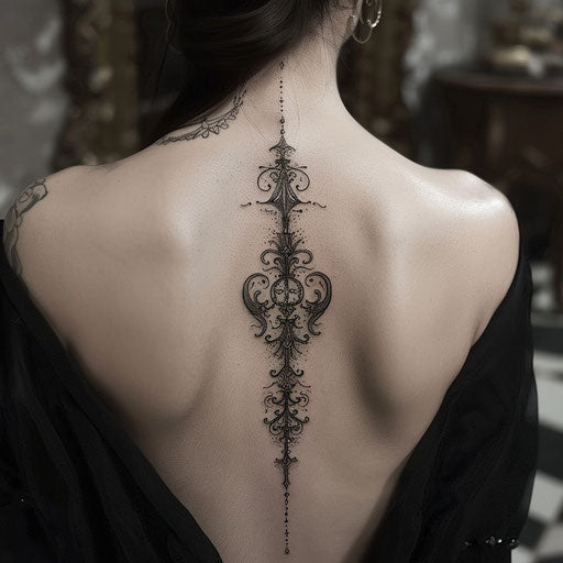 Dark and mystical back tattoo for women inspired by Glenn Fabry's style
