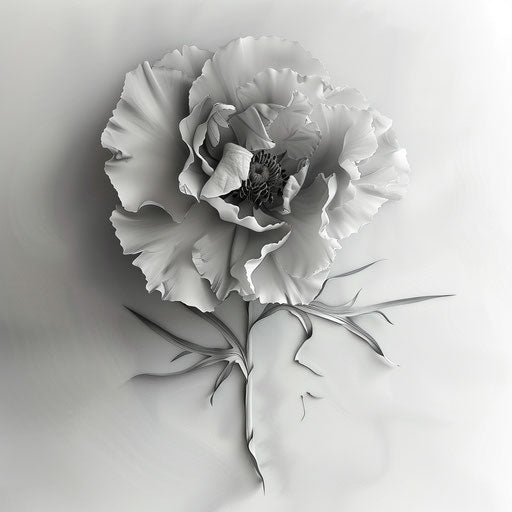 Carnation tattoo in 3D style on white background