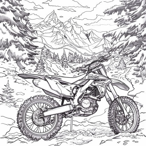 Dirt bike in snow, Jan Brett style