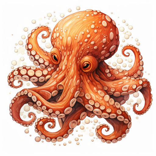 Cartoon octopus on white background, detailed organic art