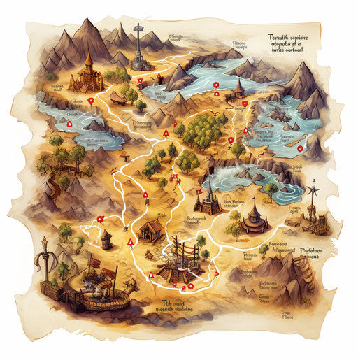 Impressionistic treasure map clipart on white background