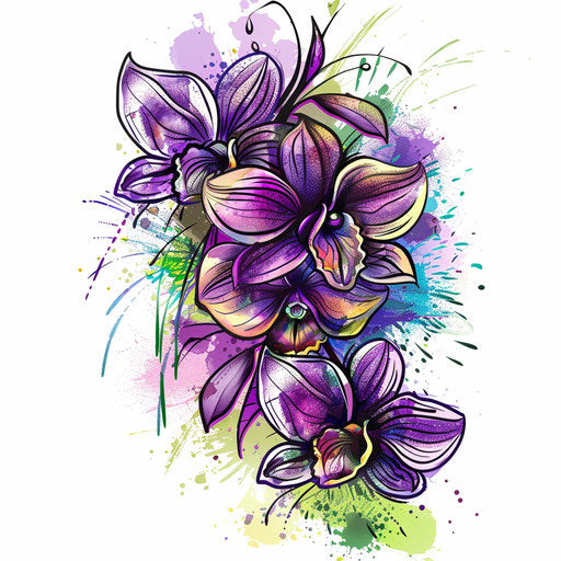 Artistic flat tattoo sketch of a Hawaiian orchid