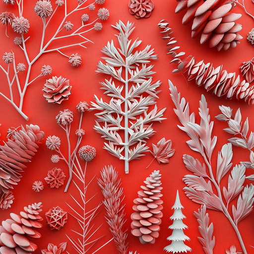 Hyper-realistic winter clipart on a flat vibrant coral background