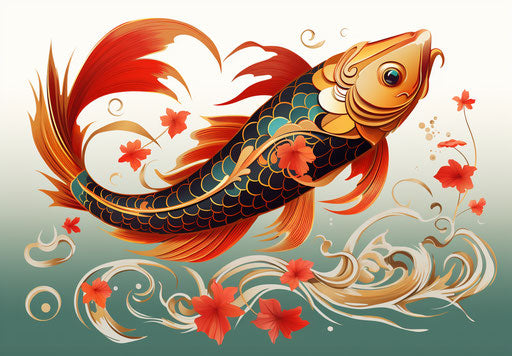 Stylized koi fish with water, tattoo-inspired, cartoonish