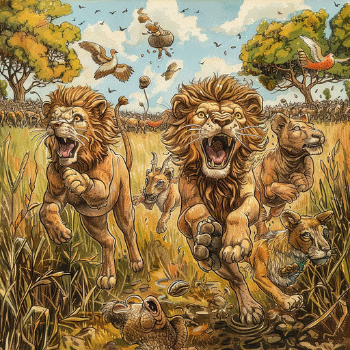 Savannah marathon: lions racing against other animals