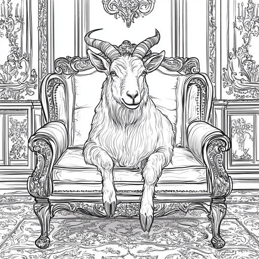 Goat in a glamorous setting in the style of Megan Hess