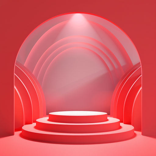 Realistic podium clipart on vibrant coral background