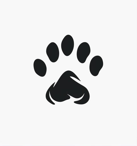 Dog with heart paw print on white, flowing silhouettes style, dark gray, delicate markings, catcore, jean arp, high quality