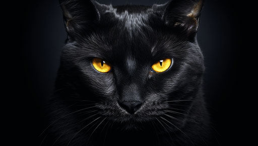 Black cat with yellow eyes in a dark style