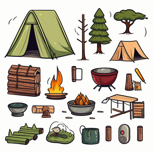Minimalist style camping illustration on white background