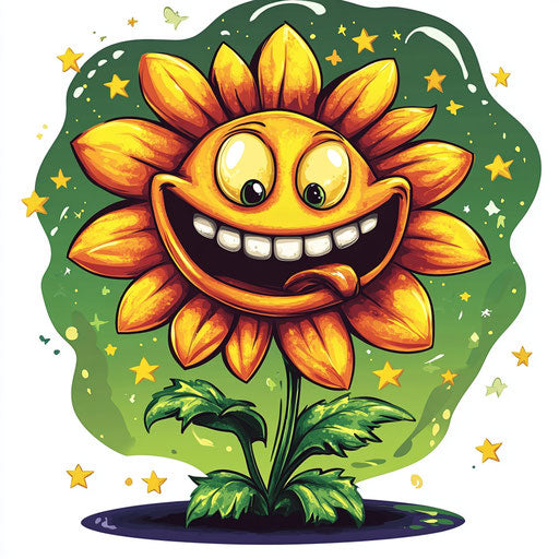 Humorous caricature of a simple flower with human characteristics