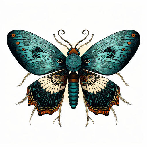Moth with two blue wings, detailed in cyan and black