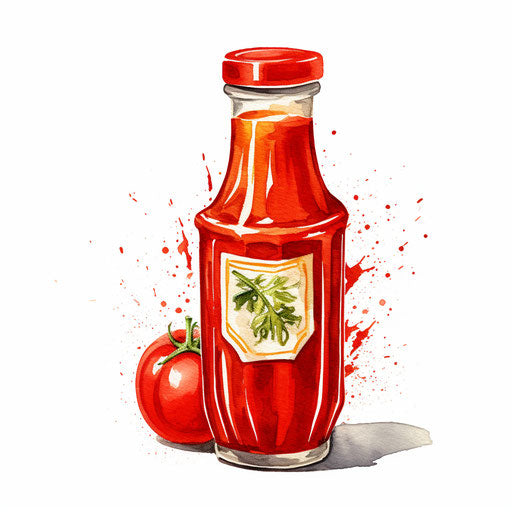 Ketchup clipart in the style of Impressionistic Art, on white background