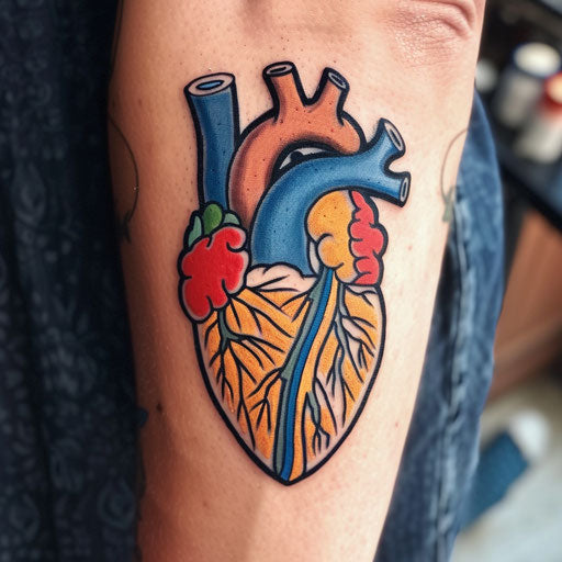 Traditional American style anatomical heart tattoo
